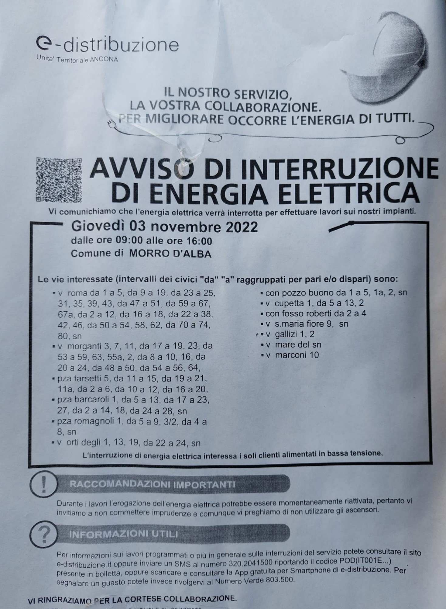 Comune Morro d'Alba  AVVISO INTERRUZIONE DI ENERGIA ELETTRICA